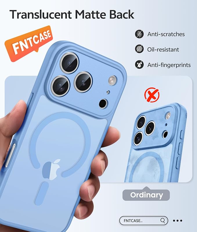 FNTCASE for iPhone 17 Pro Case, Fit for Magsafe, Screen Protector | Full Camera Protection, Translucent Matte, 14FT Military Grade Drop Proof, Shockproof Protective Phone Cover, Light Blue - Image 6