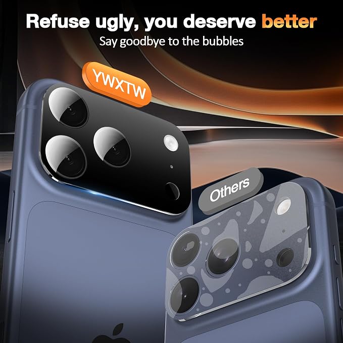 YWXTW [0 Bubbles for iPhone 17 Pro Max Camera Protector, Full Coverage Tempered Glass Lens Screen Protector for iPhone 17 Pro Max Accessories, Case Friendly, HD Clear, 3 Pack (Black) - Image 2
