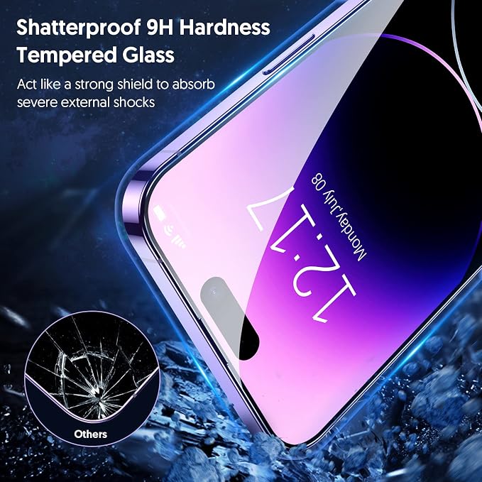 Fotbor for [3+3 Pack] iPhone 14 Pro Max Screen Protector with Camera Lens Protector, 9H Shatterproof Tempered Glass Film with Easy Installation Frame, HD Clear Sensitive Full Coverage 6.7 Inch - Image 3