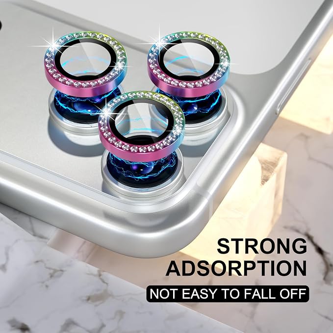 Choiche for iPhone 17 Pro/iPhone 17 Pro Max Camera Lens Protector | Ultra HD, Bling 9H Tempered Glass Camera Cover Screen Protector Metal Ring Decoration Accessories (Diamond-Colorful) - Image 6