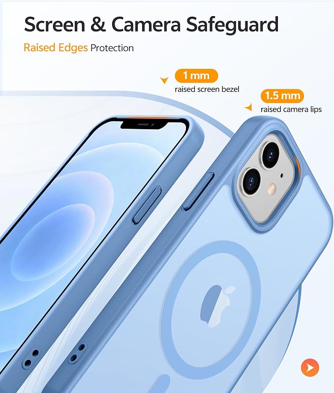 FNTCASE for iPhone 13/12 Mini Case, Fit for Magsafe, Translucent Matte Back | Magnetic Phone Cases, 14FT Military Grade Drop Protection, Slim Shockproof Protective Cover, Light Blue - Image 4