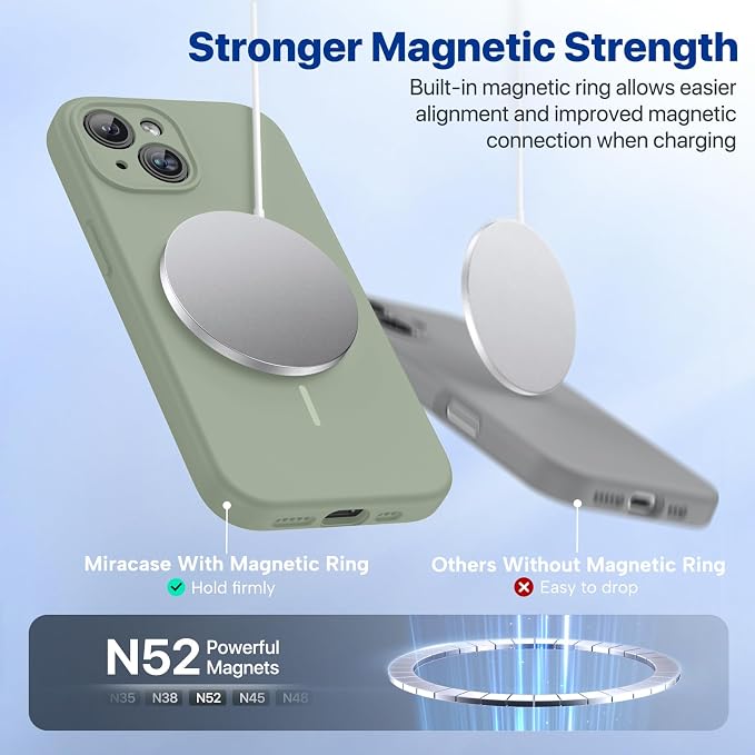 Miracase Silicone & Magnetic for iPhone 15 Plus Case, Patina Green | Compatible with MagSafe, Soft Microfiber Lining, Liquid Silicone Case Shockproof Drop Protection Phone Case for 15 Plus - Image 4
