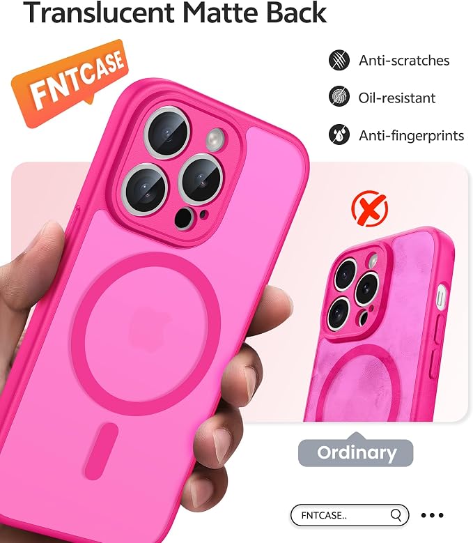 FNTCASE for iPhone 14 Pro Max Case, Fit for Magsafe, Glass Screen Protector | Full Camera Protection, Translucent Matte, 14FT Military Grade Drop Proof, Shockproof Protective Phone Cover, Hot Pink - Image 6
