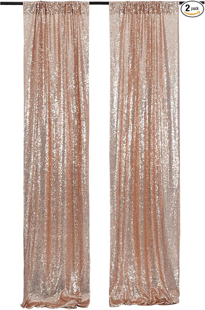 2ft x 8ft Rose Gold Sequin Backdrop Curtains Photography 2 Panels for Party Decoration, Rose Gold by Poise3EHome