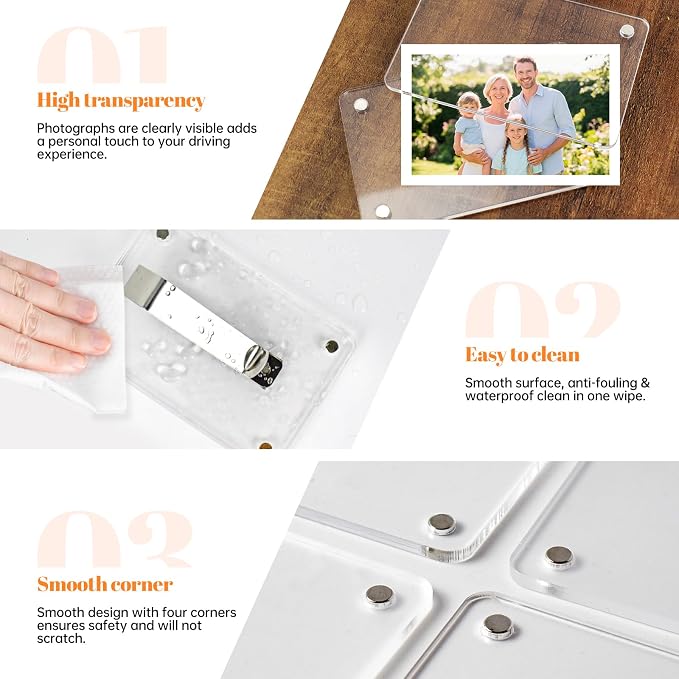 Personalized Gifts for Husband Dad Boyfriend - 2pcs Car Picture Holder Clear Acrylic Magnetic Car Visor Photo Clip 3.5 x 2.4 inch - Perfect Car Accessories - Image 4