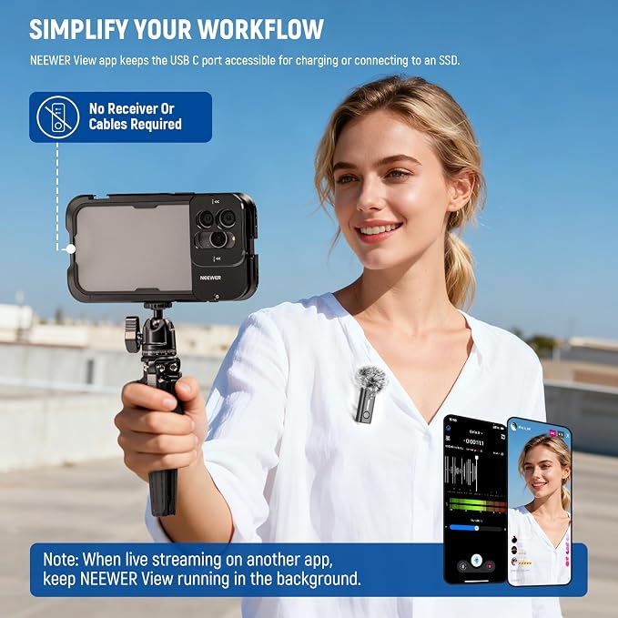 NEEWER KM23B Wireless Lavalier Microphone Bluetooth App Control, Compatible with iPhone Android Phone 8Hrs Battery Vocal Enhancement Noise Cancellation Volume Adjustment Low Cut for Streaming Vlogging - Image 8