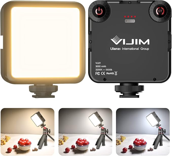 VIJIM VL81 On Camera LED Video Light, 3 Cold Shoe Expandable Fill Light | 3000mAh Rechargeable Bi-Color 3200K-5600K Dimmable Panel Portable Photography Lighting for Phone YouTube Vlog Live Streaming by VIJIM