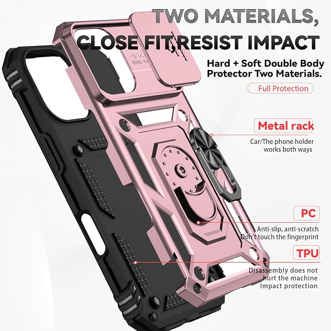 HNHYGETE for iPhone 17 Case with Screen Protector: [Military Grade 20ft. Drop Tested] Slide Camera Cover Ring Shockproof Protective Phone Case for - iPhone 17 (Rose Gold) - Image 5