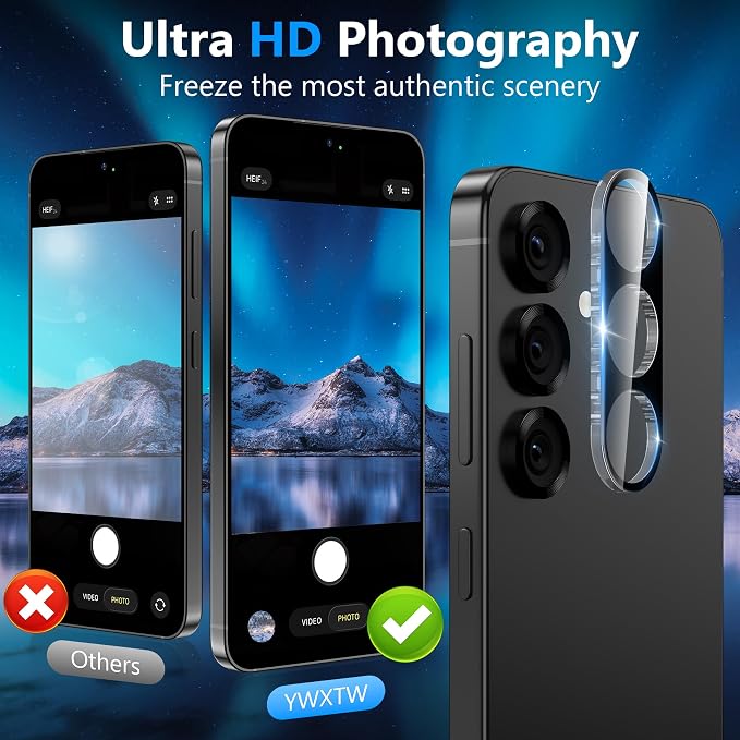 YWXTW 3 Pack Camera Lens Protector for Samsung Galaxy S26 Plus 6.7 Inch, 9H Tempered Glass Ultra HD [No Impact on Night Shots] S26 Plus Lens Protector, Anti-Scratch No Bubbles - Image 3