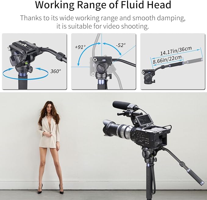 Professional Video Monopod Kit-INNOREL VM70K Including CNC Aluminum Fluid Head, Removable Tripod Base and Flexible Monopod Stand for DSLR,Telescopic,Camera,Camcorders (VM70K) - Image 2