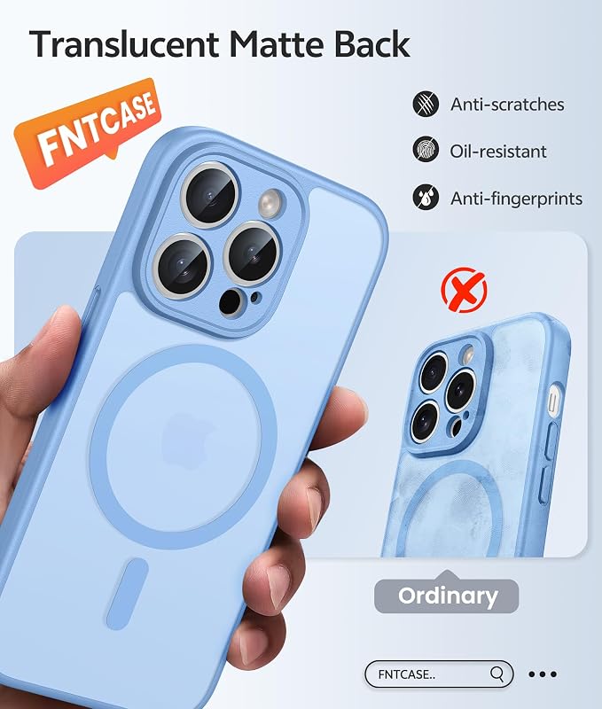 FNTCASE for iPhone 14 Pro Max Case, Fit for Magsafe, Glass Screen Protector | Full Camera Protection, Translucent Matte, 14FT Military Grade Drop Proof, Shockproof Protective Phone Cover, Light Blue - Image 6