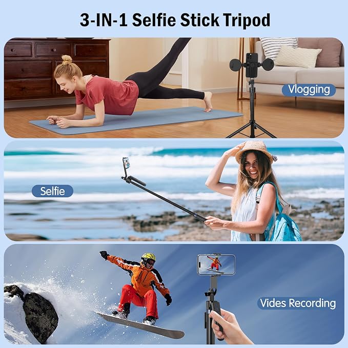70" Auto Face Tracking Tripod for iPhone,360 Rotation Travel Selfie Stick Stand,Face Tracking Phone Tripod with Light and Remote,Applied to Tiktok YouTube Vlog Video Recording - Image 3