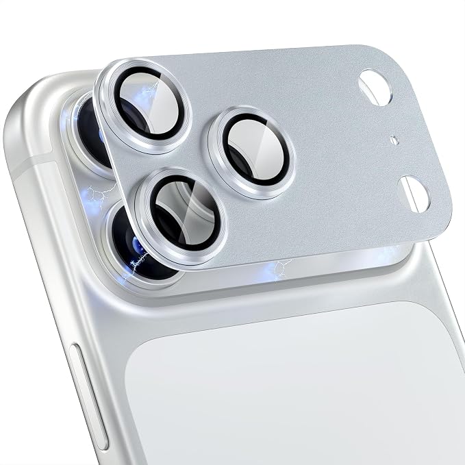 Choiche for iPhone 17 Pro Camera Lens Protector, Silver | Metal Camera Cover with 9H Tempered Glass Lens Screen Protector Accessories, Strong Adsorption, Case-Friendly, 6.3-inch by Choiche