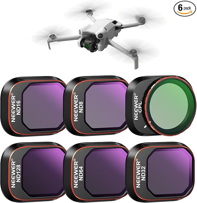 NEEWER Snap On ND&CPL Filter Set Compatible with DJI Mini 4 Pro, 6 Pack CPL Filter and Neutral Density Filters ND8 ND16 ND32 ND64 ND128 with Ultra Slim Frame Double Sided Coated HD Glass by Neewer