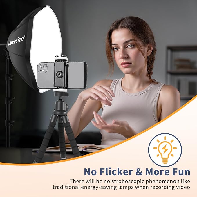 UBeesize Softbox Photography Lighting Kit, 20'' x 20'' Professional Softbox Lighting Kit with 85W 3000-7500K LED Bulbs, Studio Lights for Photography/Live Streaming/Video Recording - Image 6