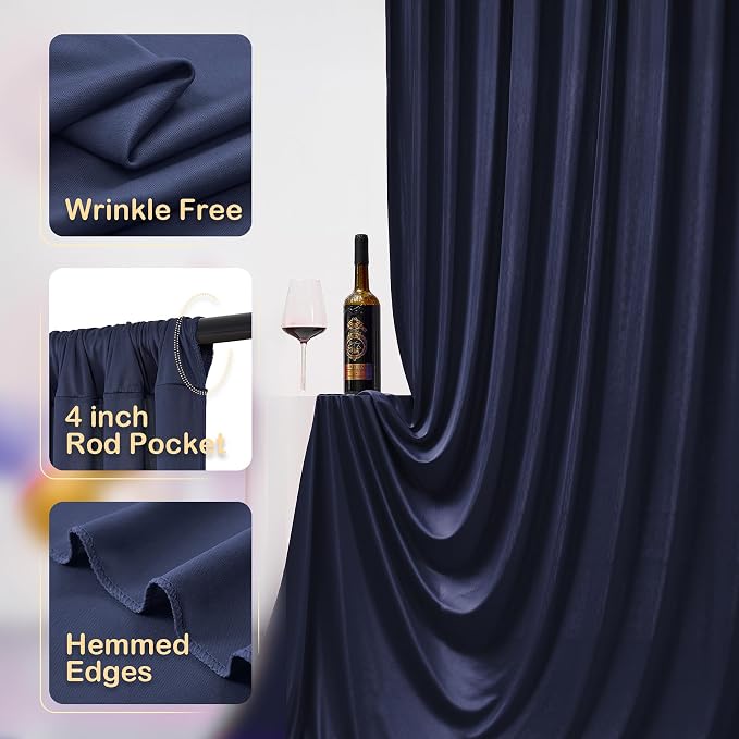 20ftx10ft Navy Blue Backdrop Curtains for Parties, Wrinkle Free Navy Photo Curtains Backdrop Drapes 4 Panels Back Drop Cloth Drapery for Wedding Birthday Photography Background - Image 2