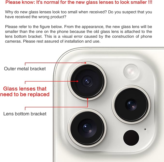 2 PCS for ASDAWN Back Rear Camera Lens Glass Replacement for iPhone 15 Pro 6.1 Inches with Pre-Installed Adhesive, ASDAWN Back Camera Lens Glass kit with Installation Manual + Repair Tool Set - Image 6