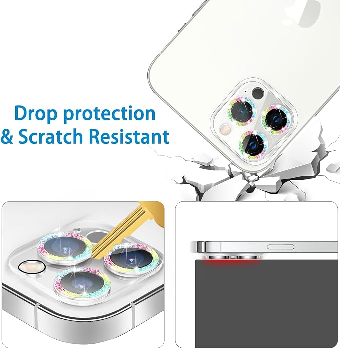 Dengduoduo 3 Pack Tempered Glass Camera Lens Protector for iPhone 12 Pro Max 6.7" Bling Glitter Sparkle, Ultra HD, 9H Hardness, Anti-Scratch, Case Friendly, Easy to Install [No Affect on Night Shots] - Image 3