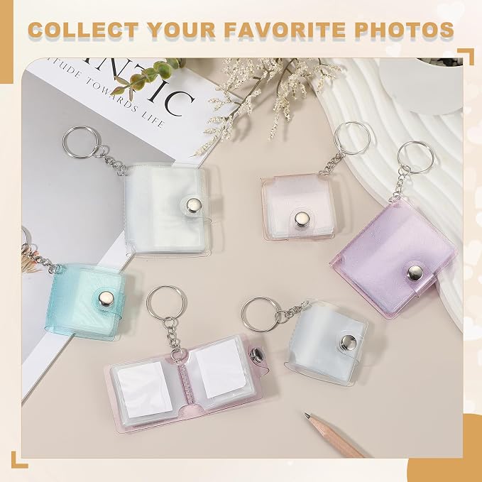 uxcell 4 Pcs Mini Photo Albums, 2.4 Inch PVC Small Photo Storage with Keychain Photo Album with 16 Pockets for Pictures Valentine's Day Gift Wedding, Pink - Image 4