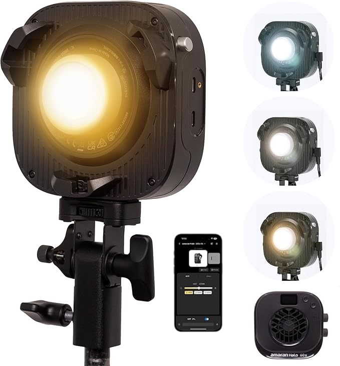 Amaran Halo 100X Led Video Light 100W Bi-Color 2700k-6500k,Bowens Mount | Silent Photography Lighting,4890lux@1m,Ultra-Compact Travel Light,USB-C PD Power,App/NFC Control,for YouTube TikTok Studio by amaran