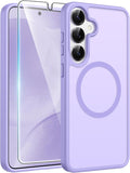 FNTCASE for Samsung Galaxy S25/S24 Case, Fit for Magsafe, Screen Protector | Translucent Matte Magnetic Back, 14FT Military Grade Drop Protection, Shockproof Protective Phone Cover, Light Purple by FNTCASE