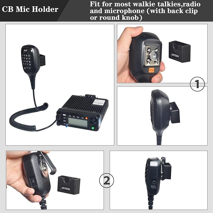 UAYESOK Universal Adhesive CB Mic Mount, Radio Speaker Microphone Holder | Handheld Radio Dashboard Clip, Holding Bracket, For Car Vehicle Trucks - Image 5