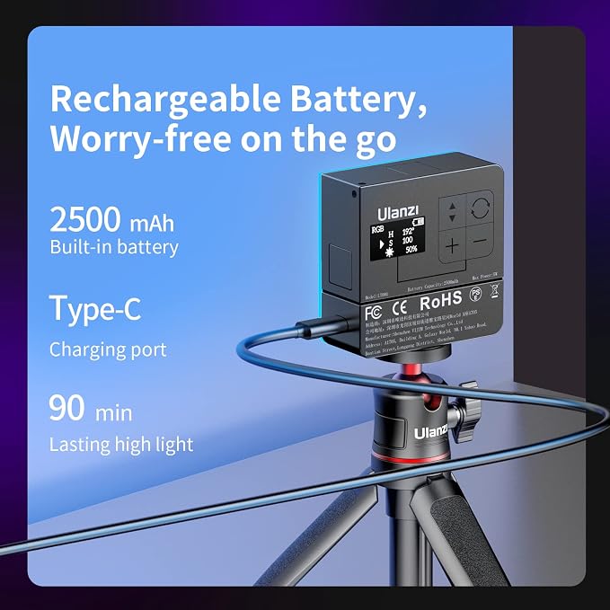 ULANZI VL49 Pro RGB Video Light, Mini Rechargeable LED Camera 360° Full Color Portable,2500-9000K Dimmable LED Panel Lamp w LCD Display,Photography Lighting Support Magnetic Attraction - Image 5