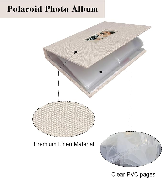 Fujifilm Photo Album, Mini Instant Film Photo Album, 208 Photos Pictures Book 2x3 Inch, Linen Hardcover Polaroid Book for Polaroid Instant Camera, Travel Family Anniversary Baby Vacations Beige 1 Pack - Image 5