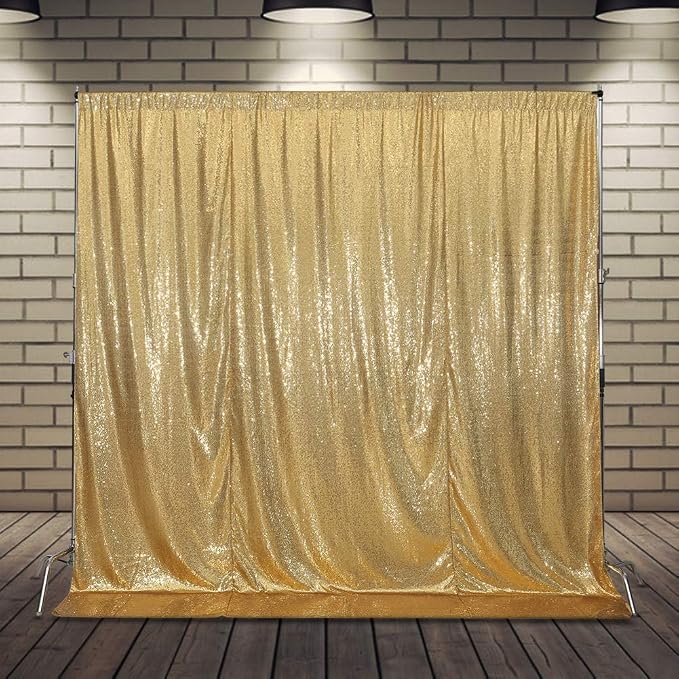 SquarePie 8x8ft Gold Sequin Backdrop, High Density Non-Transparent Glitter Curtain for Photography, Birthday, Wedding Party Decorations, Thick Solid Background with 4" Rod Pocket, 1 Panel - Image 8
