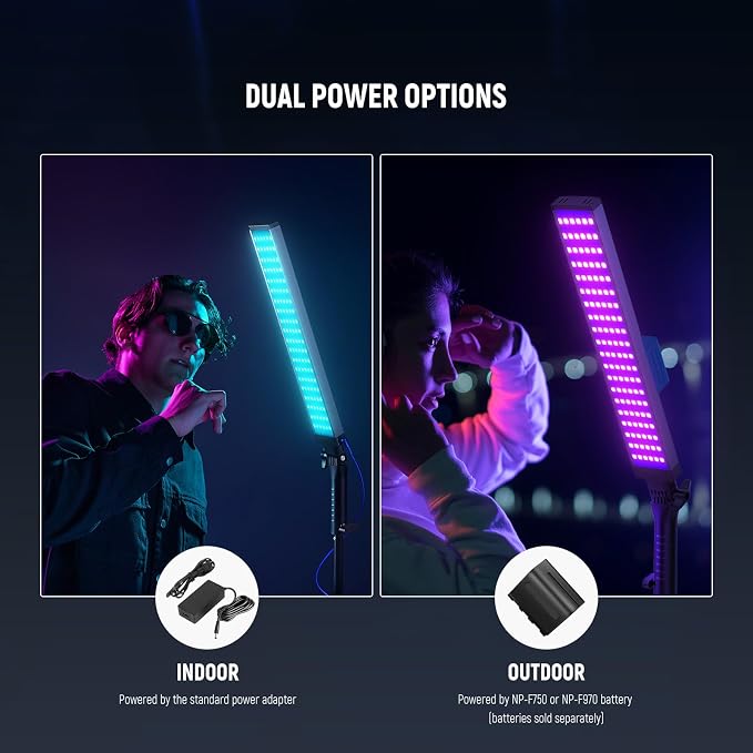 NEEWER Photography RGB Light Stick Kit, 2 Pack LED Video Tube Lights w/Stands, Diffusers, 3250Lux Dimmable Light Wand 2500-10000K CRI95+/TLCI97+ APP/2.4G/Panel Control for Live/Videos/Vlog, BH20C - Image 6