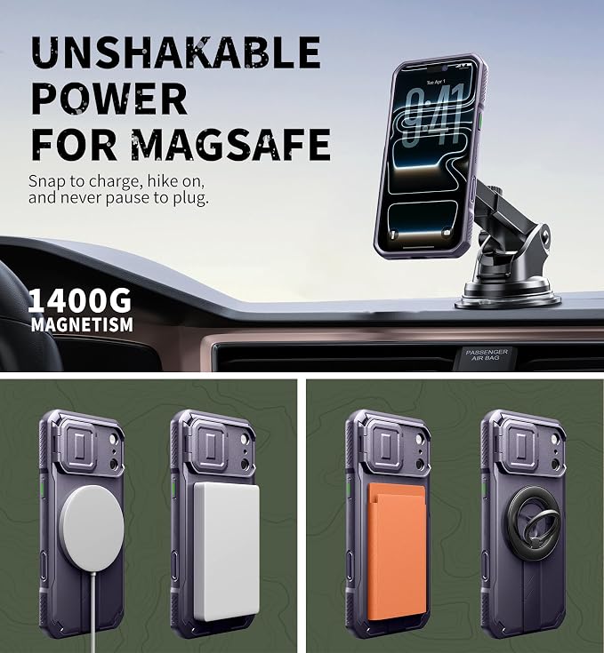 Dexnor for iPhone 17 Pro Max Case, [Built-in Flip Camera Cover & Camera Control Cover & Kickstand], Compatible with MagSafe, Heavy-Duty Rugged Shockproof Magnetic Phone Cover, 6.9 inch Phantom Purple - Image 7
