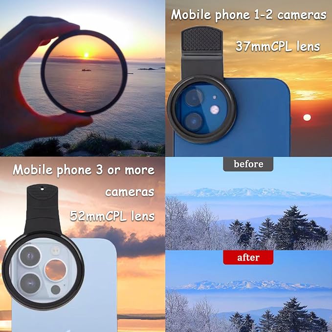37mm CPL Polarized Phone Camera Lens, Universal Clip On CPL Phone Filter Lens, HD Optical Glass Polarized Lens for iPhone Samsung Most Phones, Anti-Glare Camera Lens for Photography - Image 3