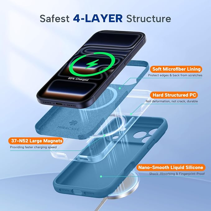 Miracase Magnetic for iPhone 17 Pro Case, Silicone, Capri Blue | Compatible with MagSafe, Soft Microfiber Lining,Shockproof Drop Protection Phone Case for 17 Pro - Image 4