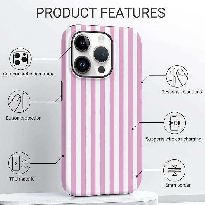 TPU Phone Case for iPhone, MagSafe Wireless Charging Compatible, Shockproof Slim Fit Protective Cover with Anti-Yellowing & Raised Camera Protection (Pink Stripe, iPhone 14 Pro Max) - Image 4