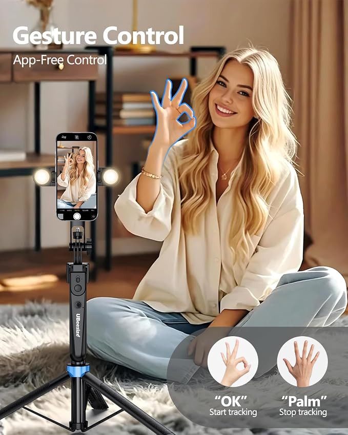 UBeesize 70'' Auto Face Tracking Tripod 360° Rotation with Stand, Phone Tripod with Fill Light, Selfie Stick & Phone Stand for Recording, Vlog/Live Stream/Video/TikTok, Compatible with iPhone/Android - Image 3