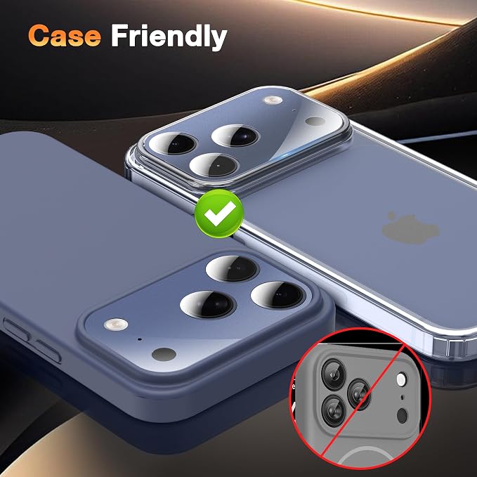 YWXTW [0 Bubbles for iPhone 17 Pro Camera Lens Protector, Full Coverage Tempered Glass Lens Screen Protector for iPhone 17 Pro Accessories, Case Friendly, HD Clear, 3 Pack (Deep Blue) - Image 5