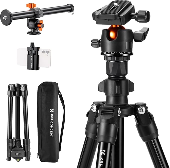 K&F Concept 76 in Overhead Camera Tripod | Rotatable Multi-Angle Center Column, Lightweight, 360 Degree Ball Head, Load Capacity 8kg/17.6lbs. O234A1+BH-36 by KFCONCEPT