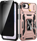 VEGO for iPhone 17e/ iPhone 16e Case with Slide Camera Cover and Stand | Privacy Screen Protector & Ring Kickstand Military Grade Heavy Duty Protection Cover for iPhone 17e 5G - Rose Gold by VEGO