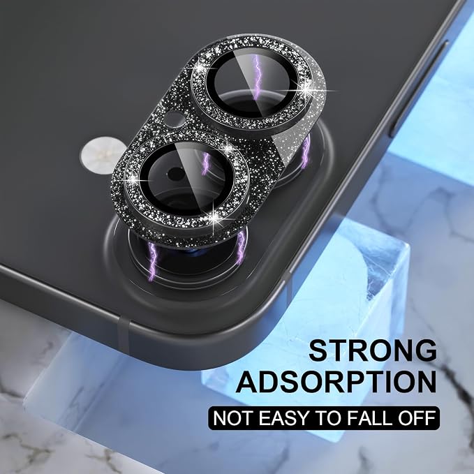 Choiche for iPhone 17 Camera Lens Protector, Glitter-Black | Bling Metal Camera Cover with 9H Tempered Glass Lens Screen Protector Accessories, Strong Adsorption, Case-Friendly - Image 6
