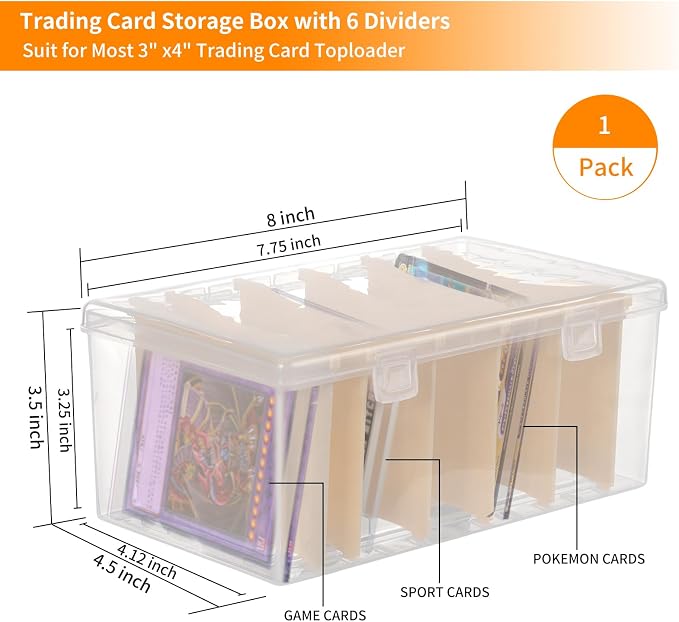 Trading Card Storage Box with 6 Dividers,Toploads Storage Box Plastic Baseball Card Storage Box for 500+ Sports Cards 100+ Top Loads for MTG Magic TCG Yugioh Playing Card Case Holder (1 Pack) - Image 2