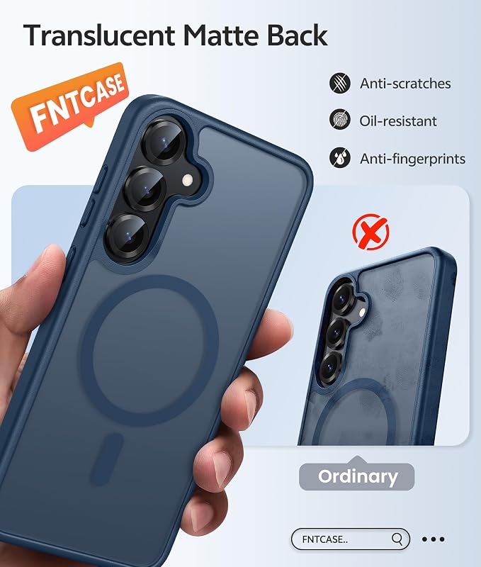 FNTCASE for Samsung Galaxy S25/S24 Plus Case, Fit Magsafe, Screen Protector | Translucent Matte Magnetic Back, 14FT Military Grade Drop Protection, Shockproof Protective Phone Cover, Blue - Image 6