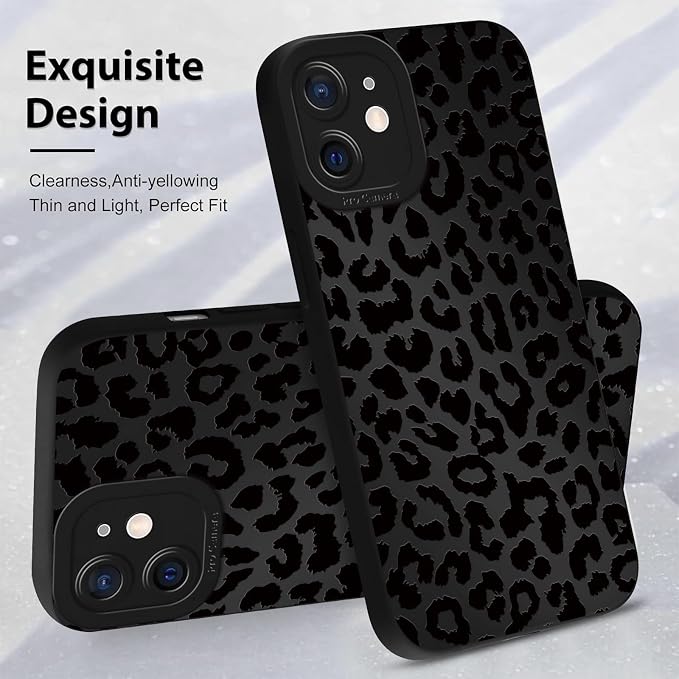 Cute Black Cheetah Print Phone Case for iPhone 12 Mini 5.4" | Aesthetic Leopard Pattern Design Cover Full Camera Lens Protective Shockproof Soft Slim TPU Funda for Men Women Girls - Image 4