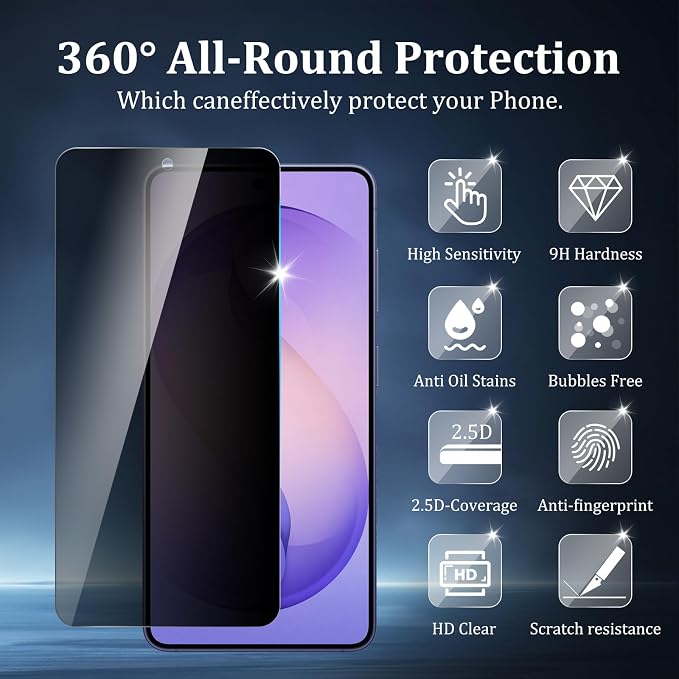 2+2 Pack Privacy Screen Protector for Samsung Galaxy S26, | With Camera Lens Protectors, 9H Tempered Glass, Anti-Spy, Case Friendly - Image 2