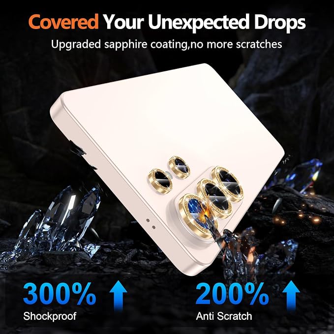 for Samsung Galaxy S26 Ultra Camera Lens Protector, Individual Metal Ring Tempered Glass Lens Cover, [Strong Adsorption] Scratch Resistant Ultra-Thin HD Clear Lens Cover, 1 Set-Gold Sparkly - Image 5
