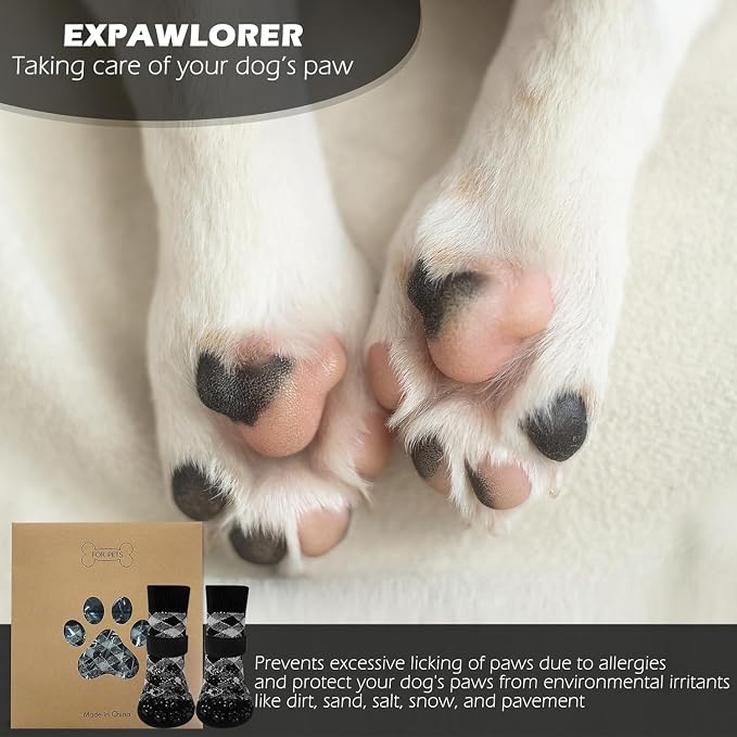 EXPAWLORER Anti Slip Dog Socks to Prevent Licking Paws, Dog Shoes for Hot Pavement, Dog Booties for Small Medium Large Senior Dogs, Traction Control Boots & Paw Protectors for Hardwood Floors - Image 5