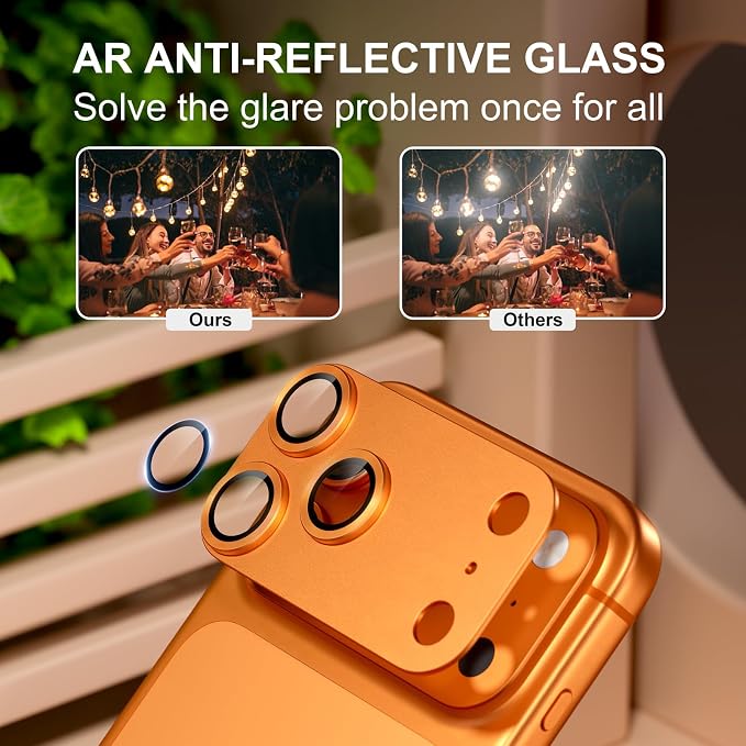 for iPhone 17 Pro Camera Lens Protector, Cosmic Orange | [Military Grade Shatterproof] [Strong Adsorption] [Case Friendly] Matte Metal Tempered Glass Camera Screen Cover Accessories - Image 3