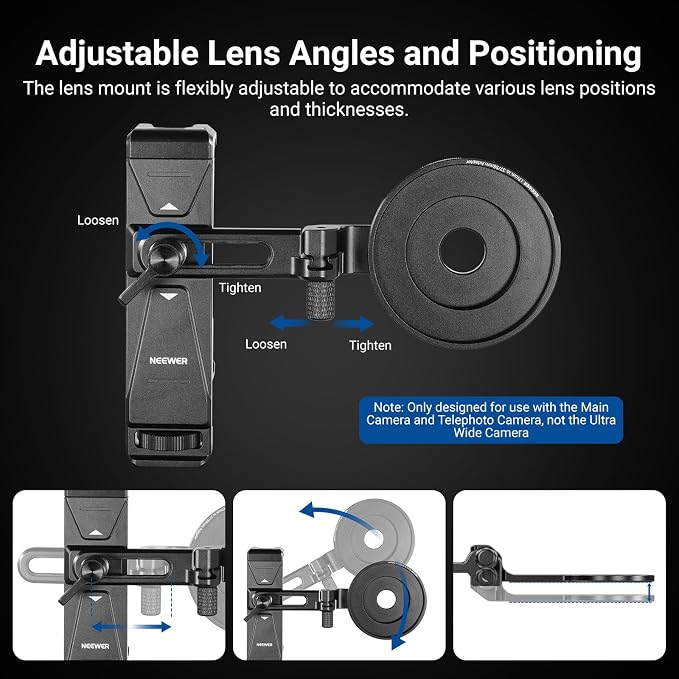 NEEWER Phone Holder with 17mm Phone Adapter & 17–37/58mm Filter Ring, Universal Adjustable Phone Tripod Mount Accessories Compatible with iPhone 17 Pro Max 16 S25 Ultra, PA047 PRO - Image 4