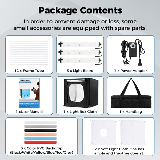 Photo Light Box, Portable 12/16/20/24/32 Inch Photo Studio Light Box, Shooting Tent Kit with 243 Light Beads and 6 Color Backdrops.Lightbox with 3 Stepless Dimming Light Boards for Product Photography - Image 7