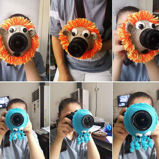 Saycker Huggers,Animal Shutter Hugger, Camera Lens Stand, Cute Animal Lens Accessory Teaser Toy,Photography Props, Camera Buddies Posing Prop for Portable Video Devices(Orange) - Image 2