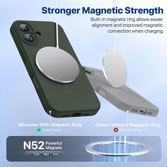 miracase Magnetic for iPhone 16 Plus Case, [Soft Anti-Scratch Microfiber Lining], Compatible with MagSafe, Liquid Silicone Shockproof Drop Protection Phone Case for 16 Plus,Dark Green - Image 5